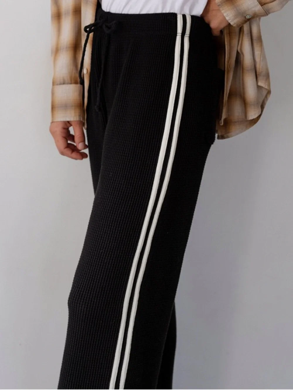 DONNI Thermal Crop Stripe Pant Jet Black Size Small - Picture 2 of 12